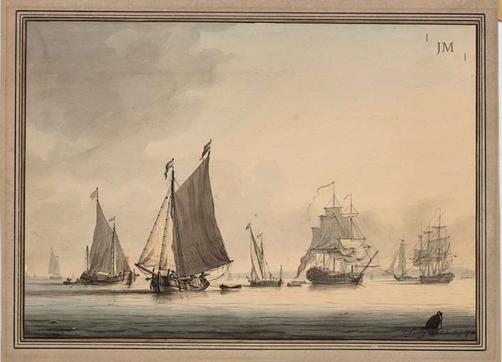 Shipping at Anchor, Plymouth - one of a pair